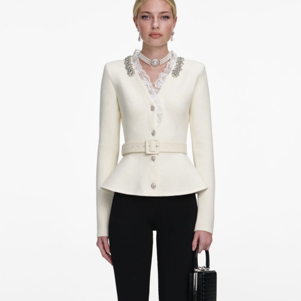 Self-portrait White Crystal Trim Cardigan